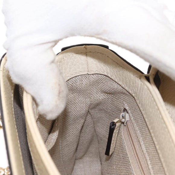 GUCCI Chain Shoulder Bag Leather Beige Gold 607720 Auth ka909