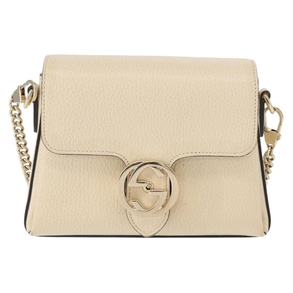 GUCCI Chain Shoulder Bag Leather Beige Gold 607720 Auth ka909