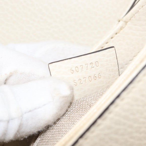 GUCCI Chain Shoulder Bag Leather Beige Gold 607720 Auth ka909