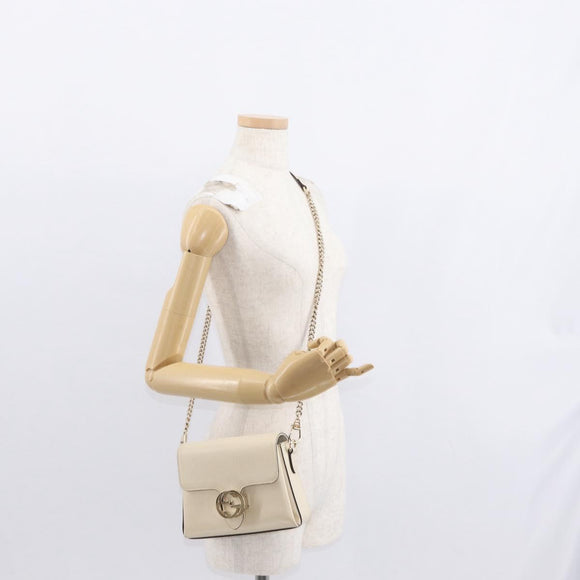 GUCCI Chain Shoulder Bag Leather Beige Gold 607720 Auth ka909