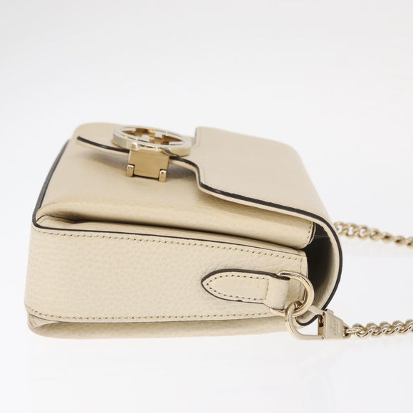 GUCCI Chain Shoulder Bag Leather Beige Gold 607720 Auth ka909