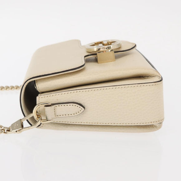 GUCCI Chain Shoulder Bag Leather Beige Gold 607720 Auth ka909