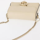 GUCCI Chain Shoulder Bag Leather Beige Gold 607720 Auth ka909-6