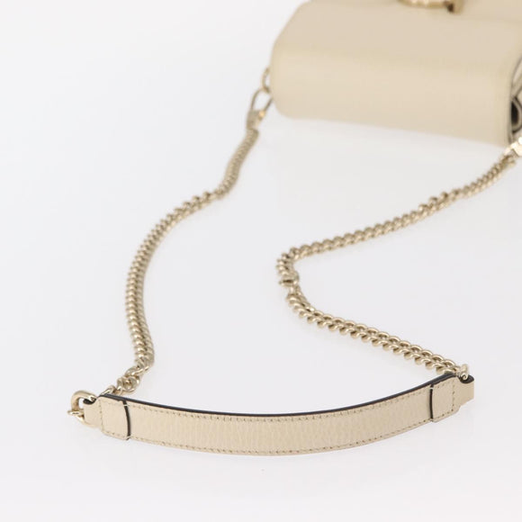 GUCCI Chain Shoulder Bag Leather Beige Gold 607720 Auth ka909