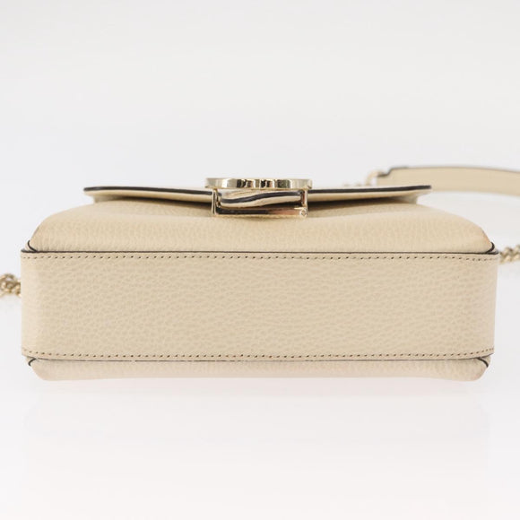 GUCCI Chain Shoulder Bag Leather Beige Gold 607720 Auth ka909