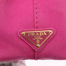 PRADA Canapa PM Hand Bag Canvas Pink Gold Auth ka913-14