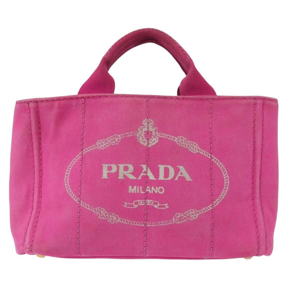 PRADA Canapa PM Hand Bag Canvas Pink Gold Auth ka913