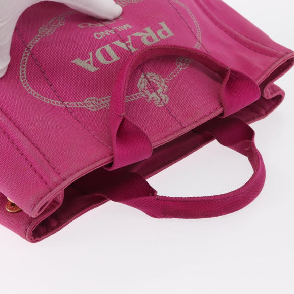 PRADA Canapa PM Hand Bag Canvas Pink Gold Auth ka913