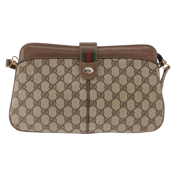 GUCCI GG Supreme Web Sherry Line Bag PVC Beige Gold 904 02 043 Auth ka921