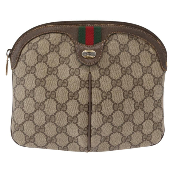 GUCCI GG Supreme Web Sherry Line Bag PVC Beige Gold 904 02 047 Auth ka922