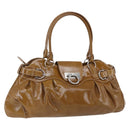 Salvatore Ferragamo Gancini Shoulder Bag Patent leather Brown Silver Auth ka928-1