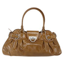 Salvatore Ferragamo Gancini Shoulder Bag Patent leather Brown Silver Auth ka928-13