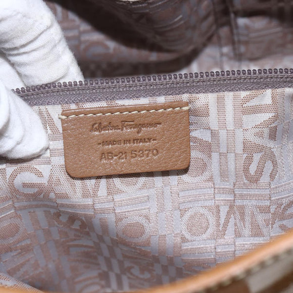 Salvatore Ferragamo Gancini Shoulder Bag Patent leather Brown Silver Auth ka928