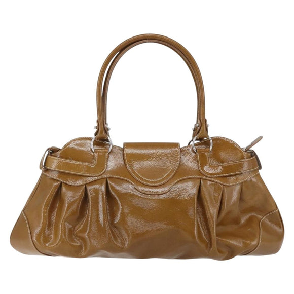 Salvatore Ferragamo Gancini Shoulder Bag Patent leather Brown Silver Auth ka928