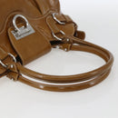 Salvatore Ferragamo Gancini Shoulder Bag Patent leather Brown Silver Auth ka928-7