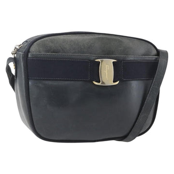 Salvatore Ferragamo Vala Shoulder Bag Leather Navy Gold Auth ka930