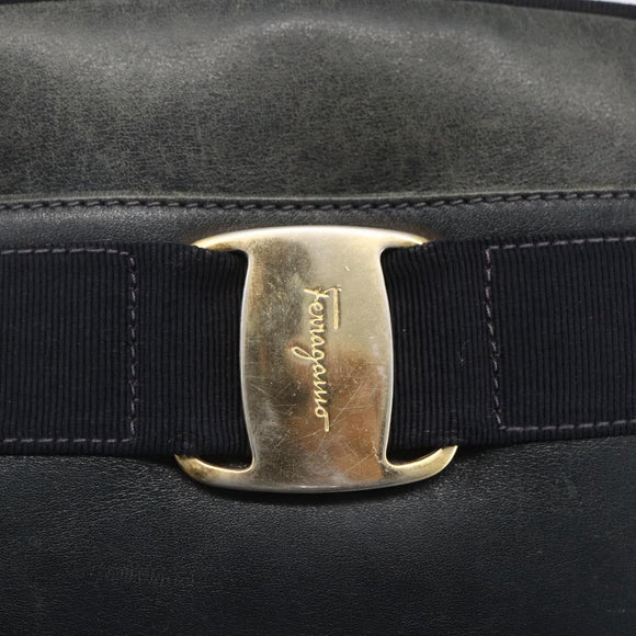 Salvatore Ferragamo Vala Shoulder Bag Leather Navy Gold Auth ka930