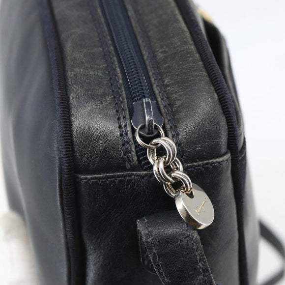 Salvatore Ferragamo Vala Shoulder Bag Leather Navy Gold Auth ka930