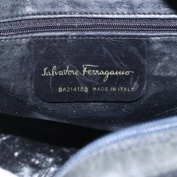 Salvatore Ferragamo Vala Shoulder Bag Leather Navy Gold Auth ka930