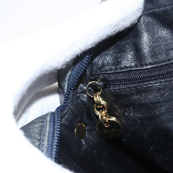 Salvatore Ferragamo Vala Shoulder Bag Leather Navy Gold Auth ka930