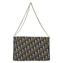 Christian Dior Trotter Canvas Chain Shoulder Bag Navy Gold Auth ka934-3