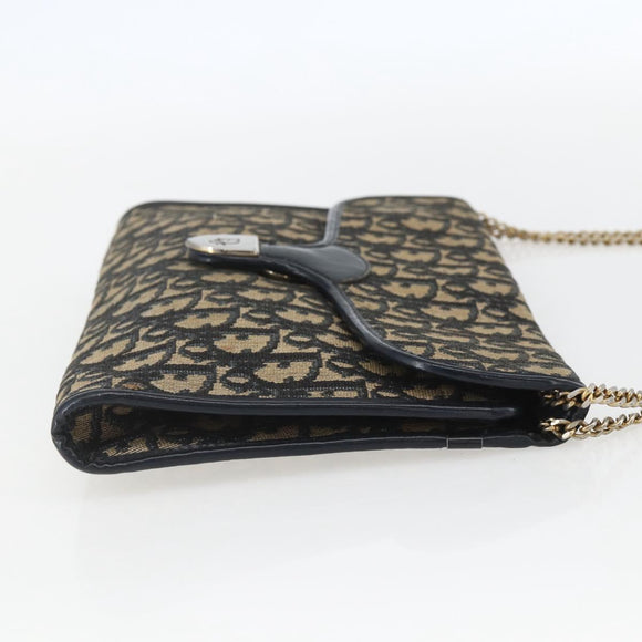 Christian Dior Trotter Canvas Chain Shoulder Bag Navy Gold Auth ka934