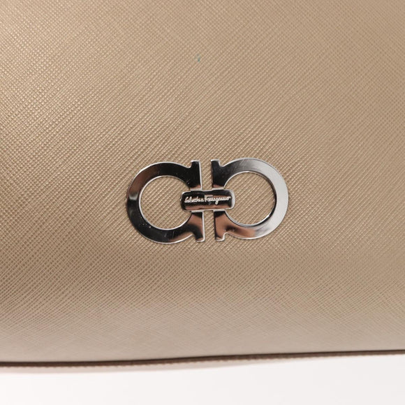 Salvatore Ferragamo Tote Bag Leather Beige Silver Auth ka939