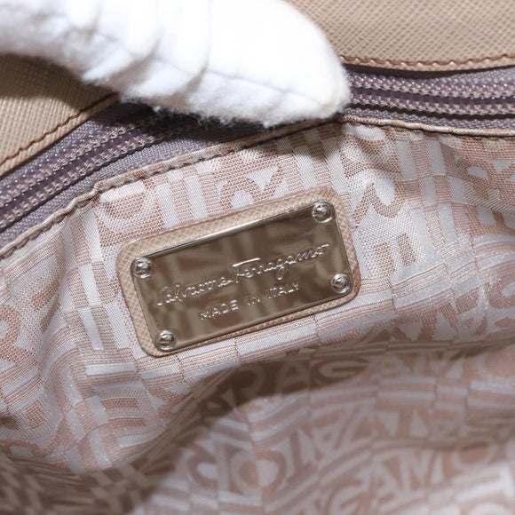 Salvatore Ferragamo Tote Bag Leather Beige Silver Auth ka939