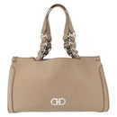 Salvatore Ferragamo Tote Bag Leather Beige Silver Auth ka939-13