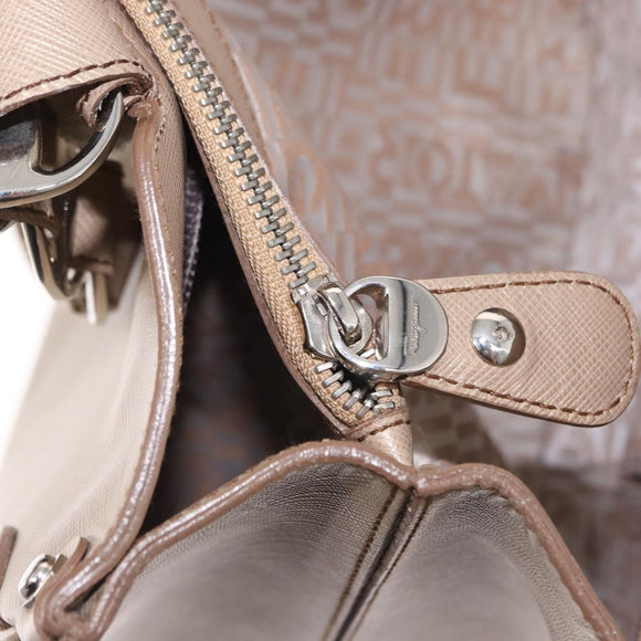 Salvatore Ferragamo Tote Bag Leather Beige Silver Auth ka939