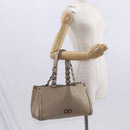 Salvatore Ferragamo Tote Bag Leather Beige Silver Auth ka939-27
