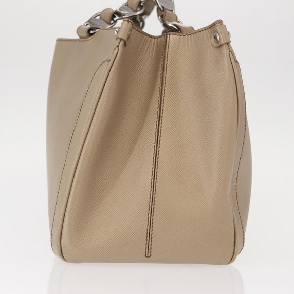 Salvatore Ferragamo Tote Bag Leather Beige Silver Auth ka939