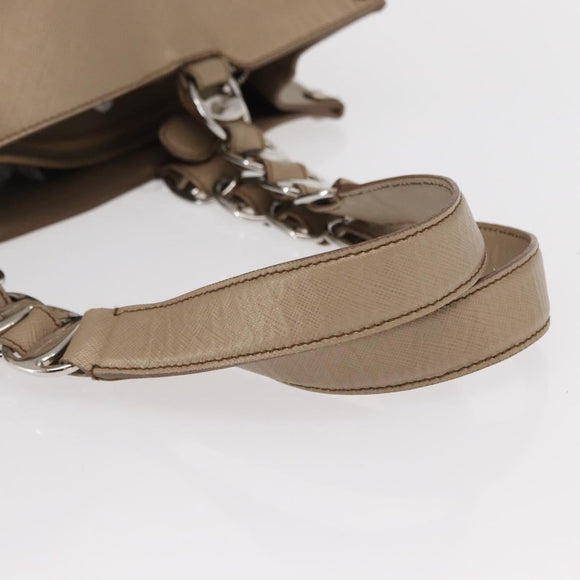 Salvatore Ferragamo Tote Bag Leather Beige Silver Auth ka939