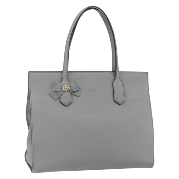 GUCCI Tote Bag Leather Gray Gold 440055 Auth ka948