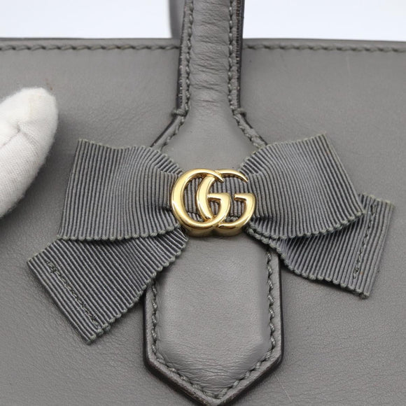 GUCCI Tote Bag Leather Gray Gold 440055 Auth ka948