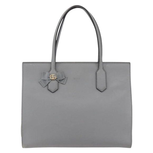 GUCCI Tote Bag Leather Gray Gold 440055 Auth ka948