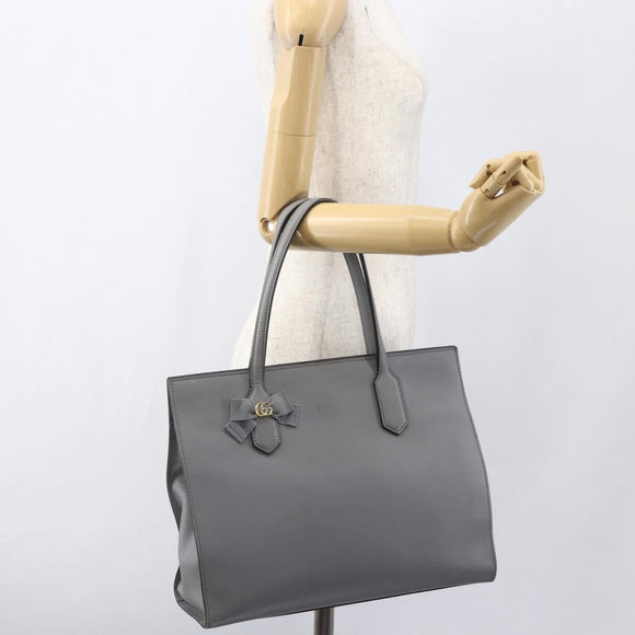 GUCCI Tote Bag Leather Gray Gold 440055 Auth ka948