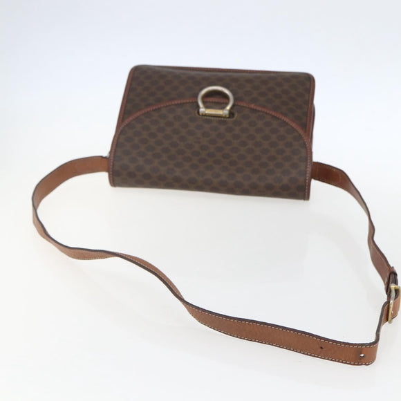 CELINE Macadam Canvas Shoulder Bag PVC Leather Brown Gold Auth ka975