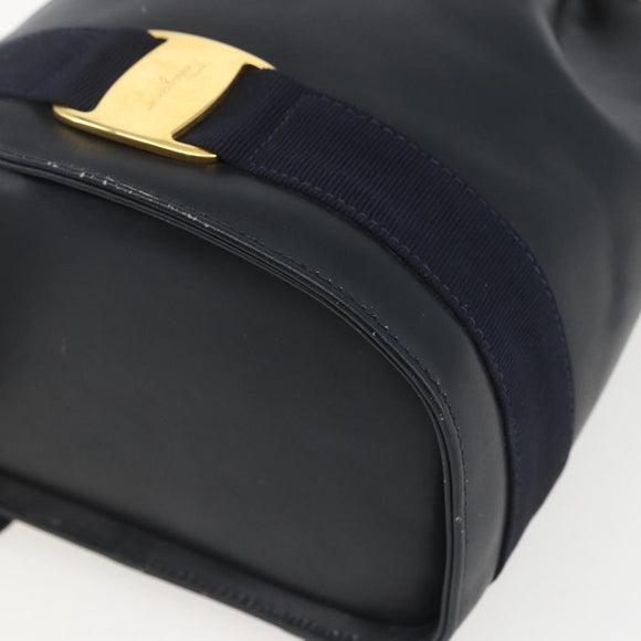 Salvatore Ferragamo Backpack Leather Navy Gold Auth ka976