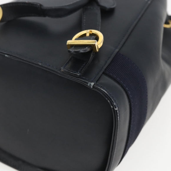 Salvatore Ferragamo Backpack Leather Navy Gold Auth ka976