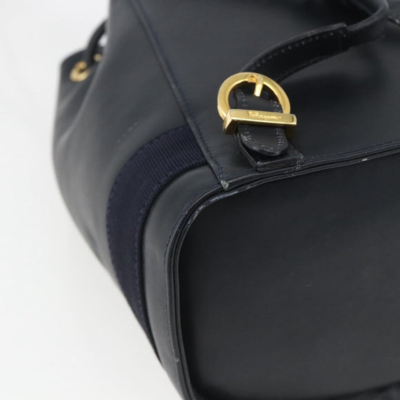 Salvatore Ferragamo Backpack Leather Navy Gold Auth ka976