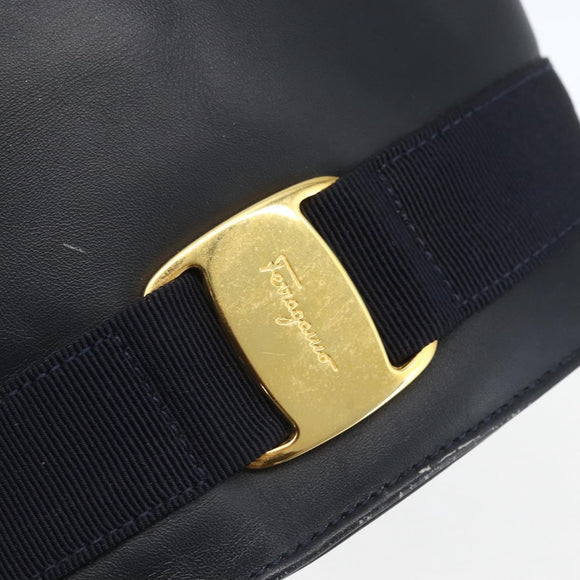 Salvatore Ferragamo Backpack Leather Navy Gold Auth ka976