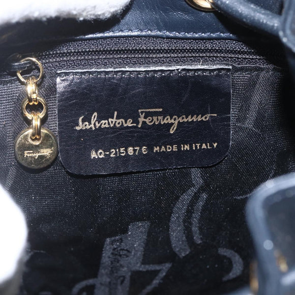 Salvatore Ferragamo Backpack Leather Navy Gold Auth ka976