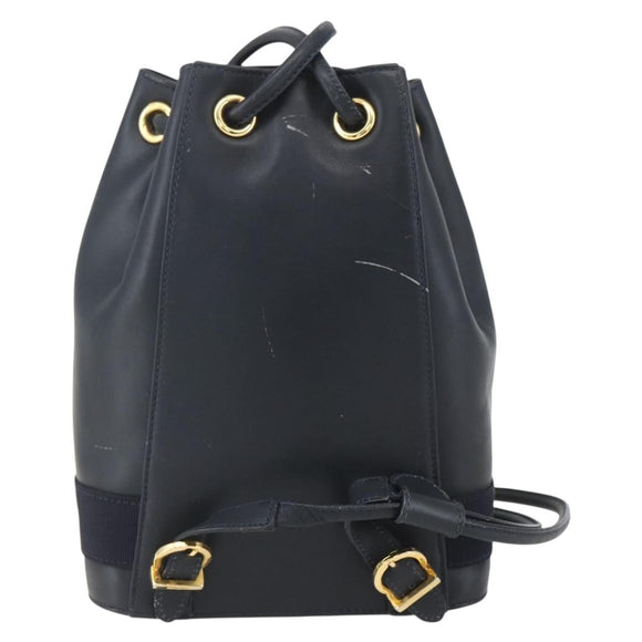 Salvatore Ferragamo Backpack Leather Navy Gold Auth ka976