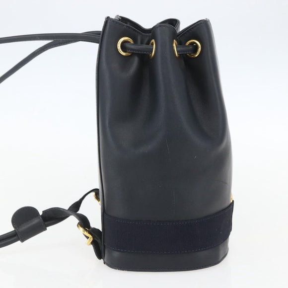 Salvatore Ferragamo Backpack Leather Navy Gold Auth ka976