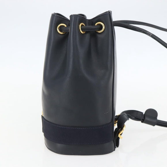 Salvatore Ferragamo Backpack Leather Navy Gold Auth ka976