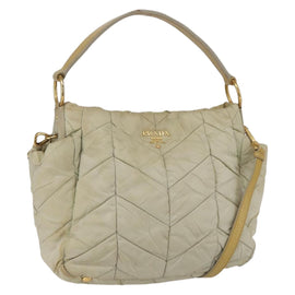 PRADA Hand Bag Nylon 2way Beige Gold Auth ka990