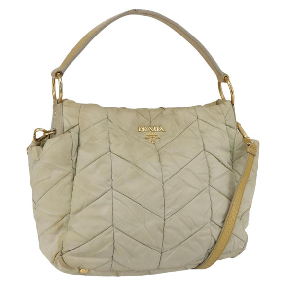 PRADA Hand Bag Nylon 2way Beige Gold Auth ka990