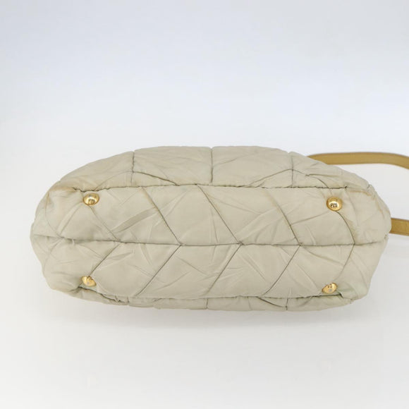 PRADA Hand Bag Nylon 2way Beige Gold Auth ka990