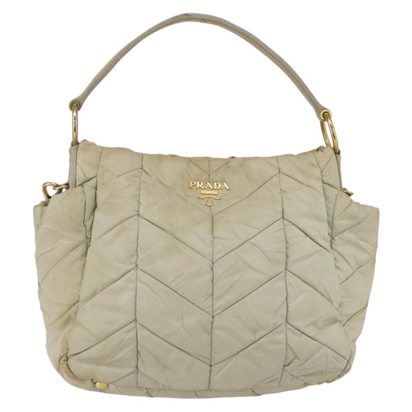 PRADA Hand Bag Nylon 2way Beige Gold Auth ka990